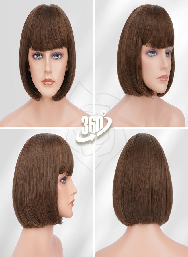 BARSDAR Short Brown Bob Wig With Bangs - Short Brown Bob with Bangs Wig for Women - 12 Inch Natural Looking Soft Synthetic Hair Replacement Wigs Velma Dora Wigs Daily Party Halloween - Image 5